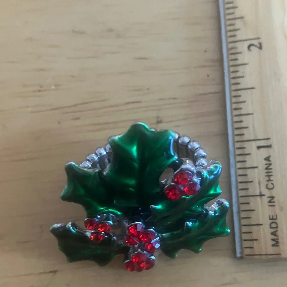 Festive Green and Red Holly Ring